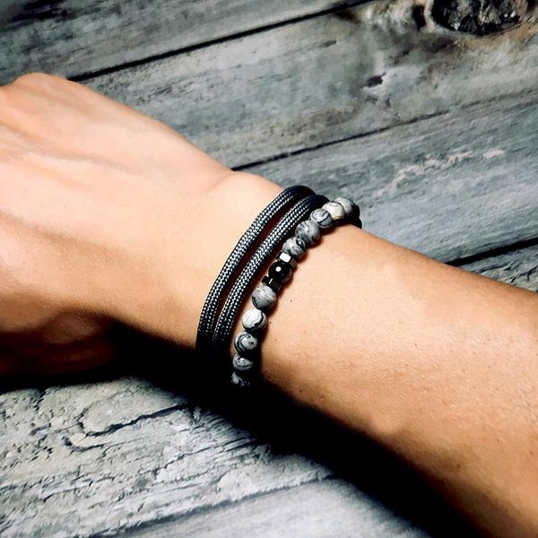 

tennis handmade braided paracord bracelet set adjustable men outdoor survival braclet 6mm natural stone braslet beaded hombre joyas, Golden;silver