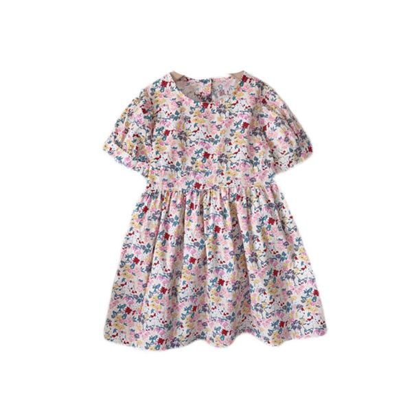 

new design good quality factory price fashion selling childrens floral print open back round neck dress, Red;yellow