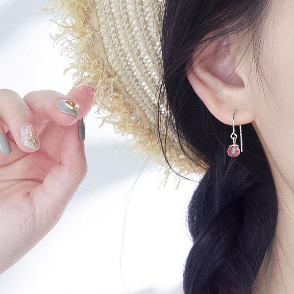 

hoop & huggie sweet strawberry crystal earrings girl heart pink earhook beads eardrop temperament fashion ear jewelry festival gift, Golden;silver