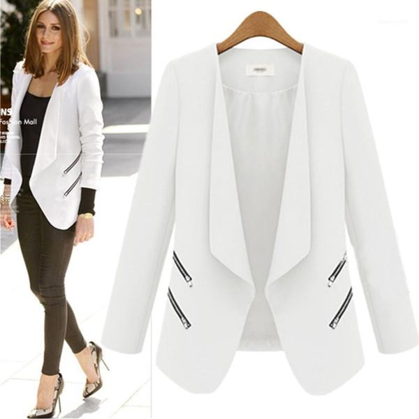 

women's suits & blazers 3 colors lapel collar pure color fashion women ol style blazer jacket short coat open front cardigan, White;black