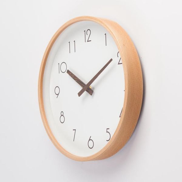 

wall clocks nordic simple clock wood round mute living room bedroom quartz office home decoration c5t116