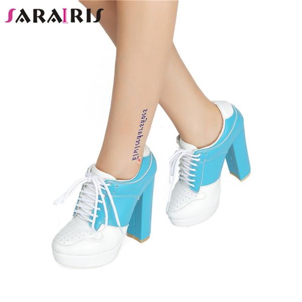 

dress shoes sarairis big size 36-40 fashion square high heels shoelace platform woman casual party spring autumn pumps, Black