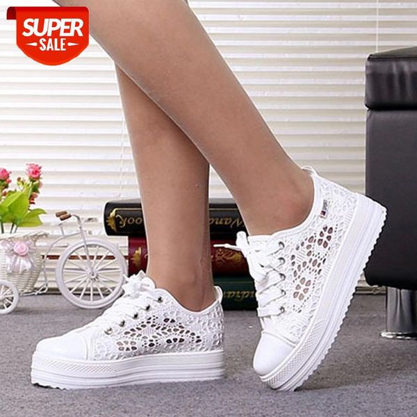 

summer women shoes casual cutouts lace canvas shoes hollow floral breathable platform flat vulcanized zapatos de mujer 43 #h51y