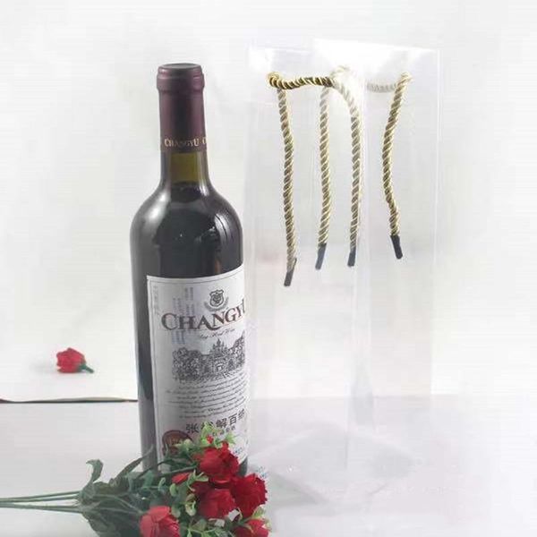 

pieces / lot pp transparent plastic bag red wine handbag gift high grade packaging customized logo wrap
