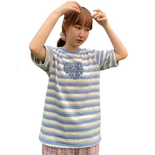 

women's t-shirt summer kawaii bear graphic short sleeve t-shirts girls harajuku casual korean fashion vintage striped women, White