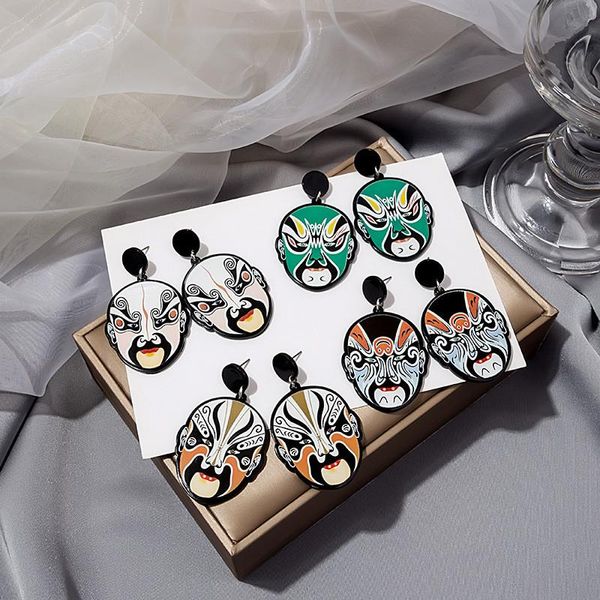 Stud Vintage Chinesischen Stil Drama Maske Anhänger Ohrringe Geometrische Charms Acryl Ohr Schmuck Party Geschenke Für Frauen Mädchen