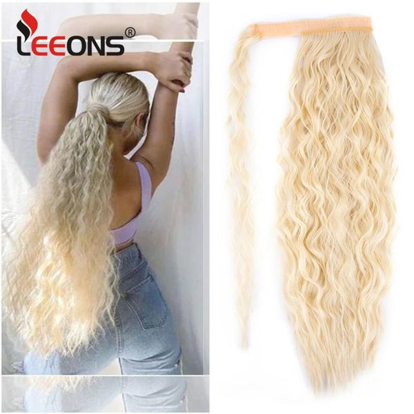 

synthetic wigs leeons corn wave ponytail long fluffy hairpieces wrap around hair clip in piece for women and girls, Black