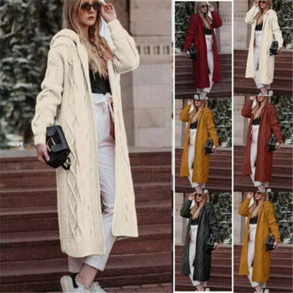 

women's knits & tees fashion cardigan coat chunky knitted plus size uk winter front long womens sweater open, White