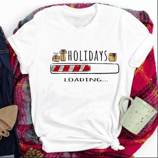 

holiday loading womens t shirts christmas print shirt women short sleeve o neck loose tshirt summer tee camisetas mujer, White