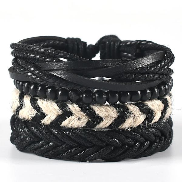 

beaded, strands leather bracelet men's fashion braided handmade beaded rope wrapped bracelets and men jewelry, Black