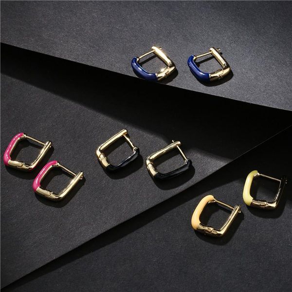 

hoop & huggie fashion design gold color long square earrings for women girl 9 colors dripping oil female wedding earring jewelry gift, Golden;silver