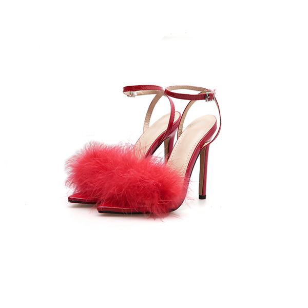 

women's shoes 2021 summer feather word with pointed toe cross hollow high-heeled sandals, Black