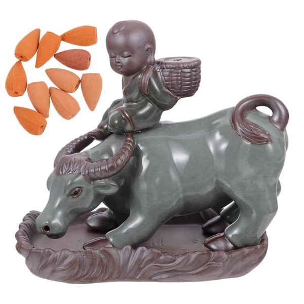 

1pc cattle and boy backflow incense burner ceramic holder deskdecor fragrance lamps