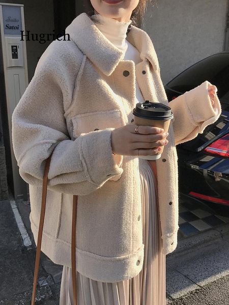 

early spring anti sheepskin coat female loose plush shirt jacket women's jackets, Black;brown