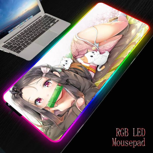 

mouse pads & wrist rests mairuige girl anime demon slayer kimetsu no yaiba large gaming mousepad rgb led backlit mat mause carpet desk