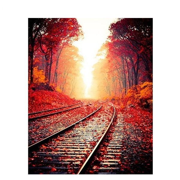 

paintings painting by number landscape on canvas with frame diy craft kit for adults oil picture railway color drawing home decoration art