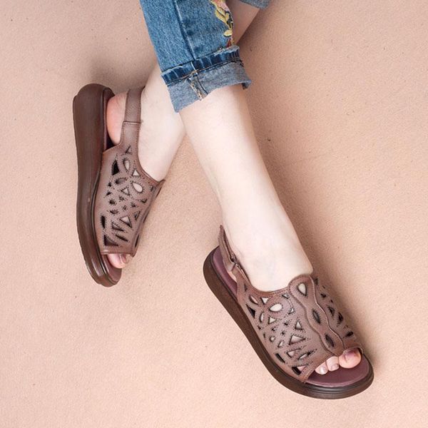 

genuine leather sandals for woman 2021 summer platform sandal women chunky black/brown soft bottom ladies shoes