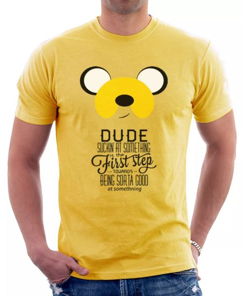 

Dude Adventure Time Jake the dog Finn yellow printed t-shirt FN9827, White;black