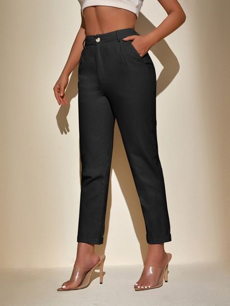 

petite high waist crop tapered pants r8mv#, Black;white