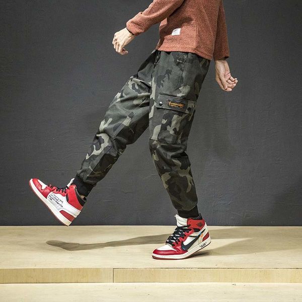 

pants fashion military cargo men casual camouflage joggers pants loose baggy trousers streetwear man clothes, Black