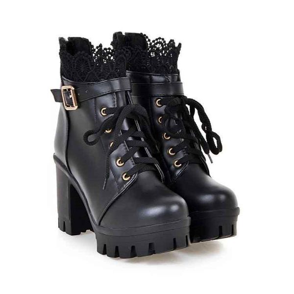 

boots 2021 short spring and autumn women's shoes super high heel thick lace british style, Black