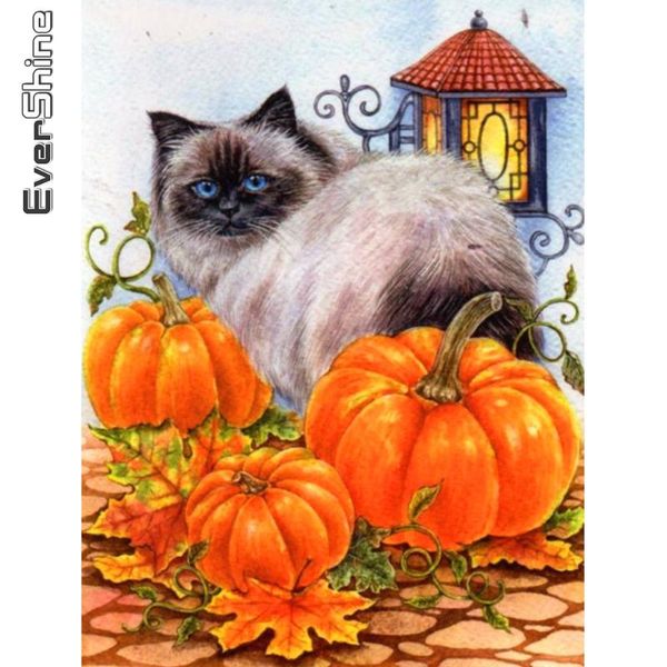 

diamond painting evershine cat rhinestone art 5d diy embroidery pumpkin animal halloween decorations