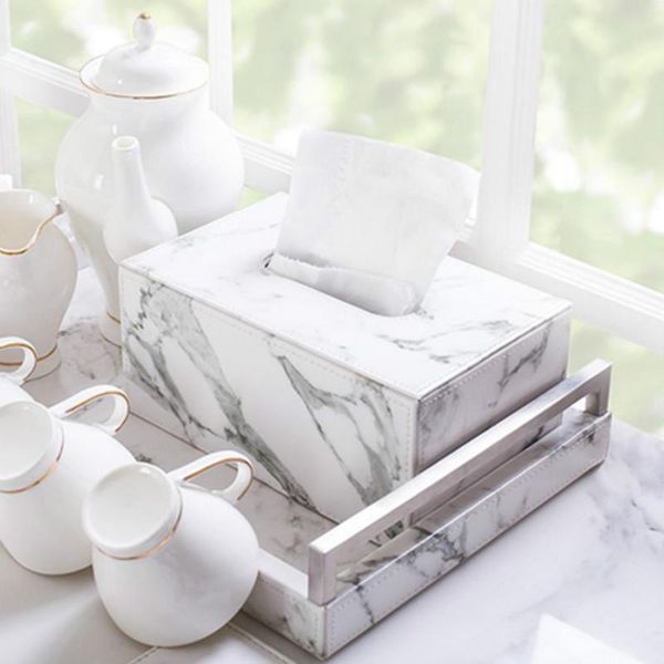 

tissue boxes & napkins creative leather box fashion marble pattern napkin holder home dining room bedroom deskdecoration household items