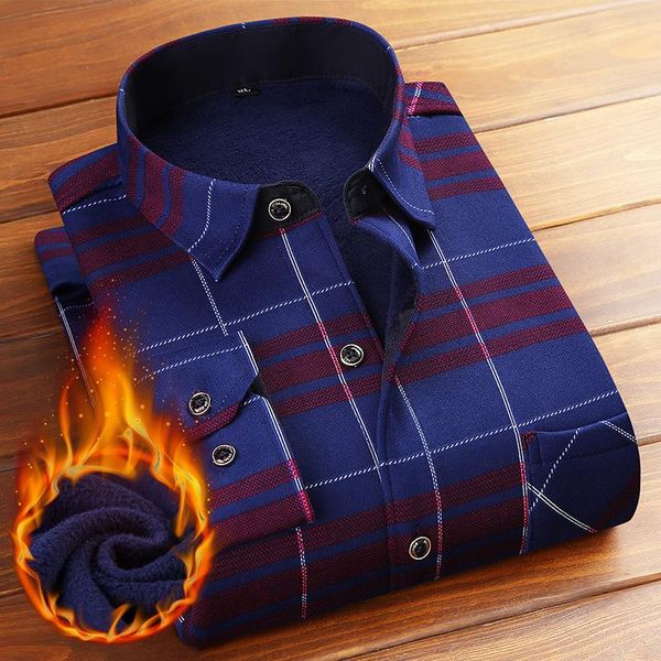 

men's casual shirts zyfpgs 17 colors winter long sleeve plush shirt men thickening warm plaid dress plus velvet 4xl man 1120, White;black