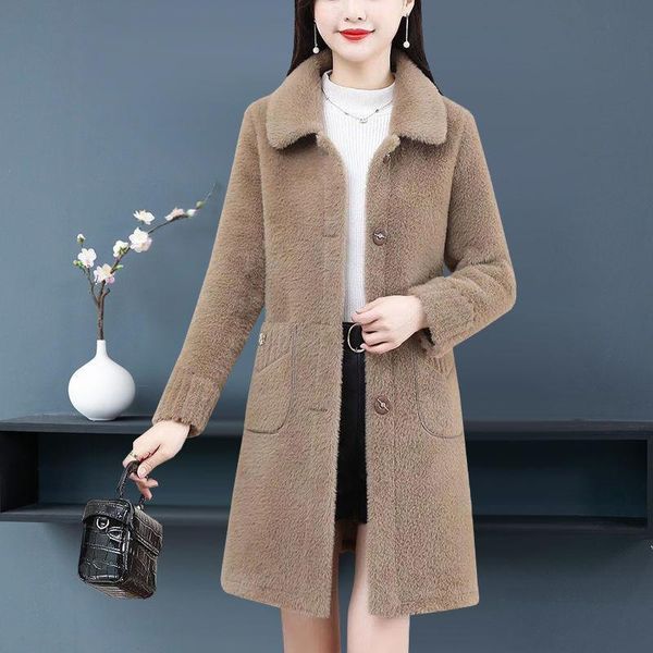 

women's fur & faux 2021 winter golden mink integrated coat medium and long thickened warm, Black