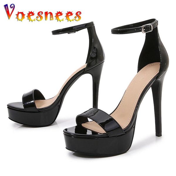

dress shoes women one word band cover heel black sandals summer fashion nightclub 13cm high 2021 model catwalk show stilettos
