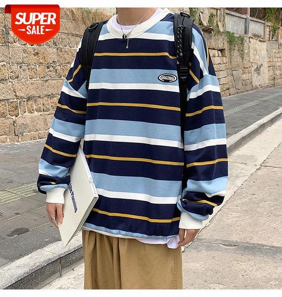 

intfeday hong kong style xiaoqing color striped sweater men and women bf neutral plus size bottoming shirt t-shirt #7n7m, Black