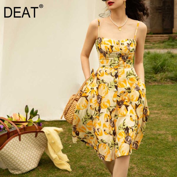 

[deat] spring summer fashion high waist knee-length sleeveless sling printing loose temperament dress women 13q397 210527, Black;gray
