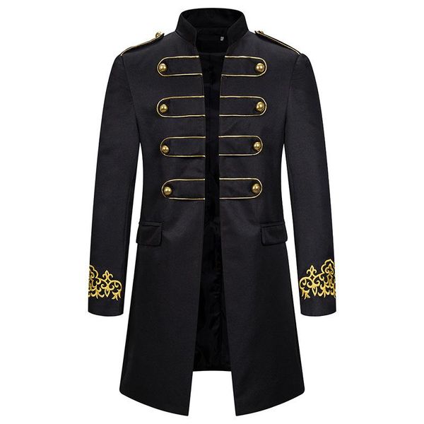

men's trench coats embroidery suit jacket steampunk vintage tailcoat gothic victorian uniform coat prom windbreaker stage trenchs, Tan;black
