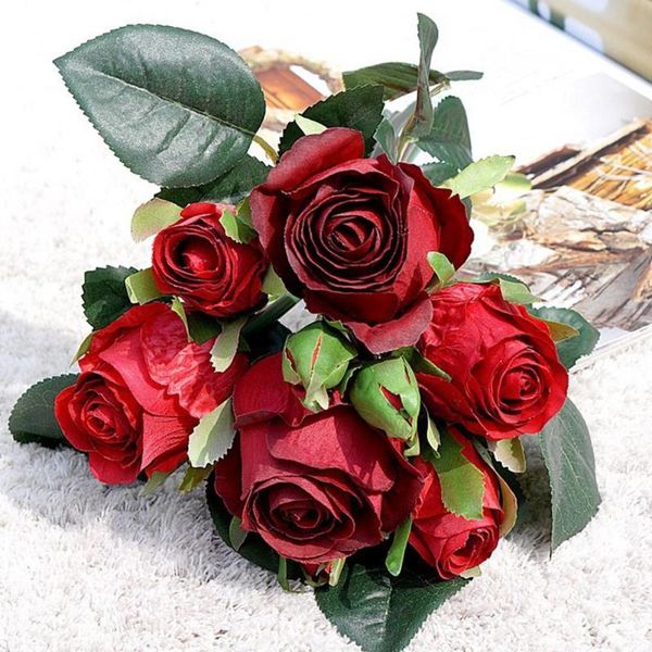 

decorative flowers & wreaths 9pcs/bouquet faux realistic beautiful nice-looking artificial rose fake silk for home