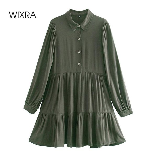 

casual dresses wixra 100%cotton womens turn-down collar single breasted loose short clothing spring summer, Black;gray