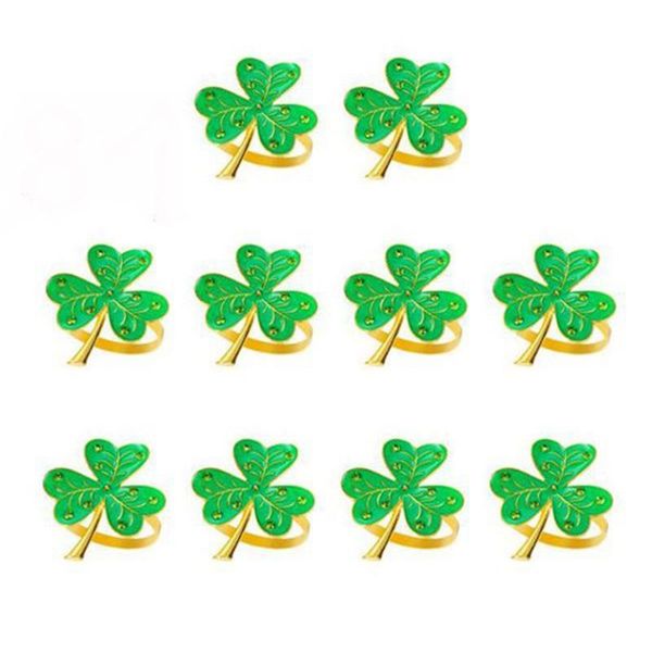 

10pcs green three-leaf clover napkin ring, golden ring design emerald diamond, for valentine's day wedding holiday party rings