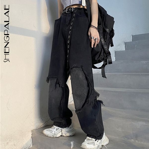 

women's jeans autumn streetwear vintage harajuku trend two wear holes loose casual straight cowboy trousers zc25 voyv, Blue