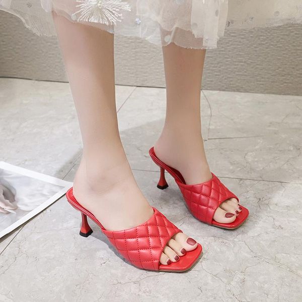 

slippers pu diamond square toe high heel sandals summer fashion thin women party open heels, Black