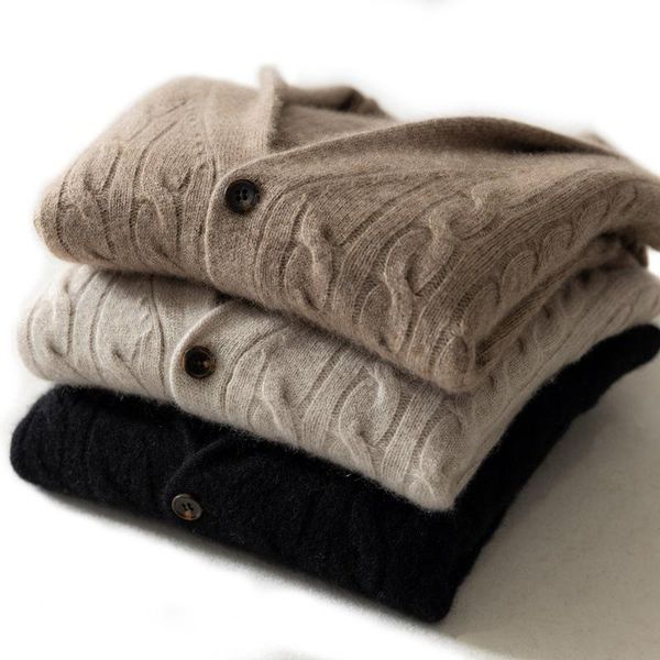 

autumn and winter 2021 cashmere cardigan men's thickened green fruit collar wool sweater casual coat sweaters, White;black