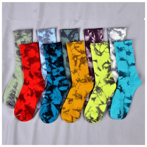 

men women novelty colorful tie-dyeing skateboard cotton harajuku hiphop socks sox ethnic couple long socks, Pink;yellow
