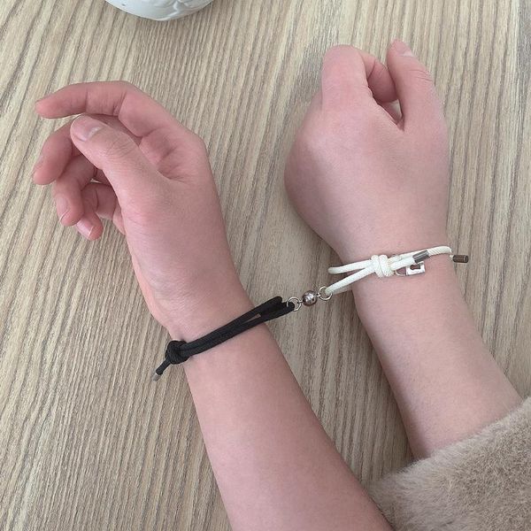 

charm bracelets 2pcs couple for women men lock key friendship rope braided distance magnetic bracelet lover jewelry, Golden;silver