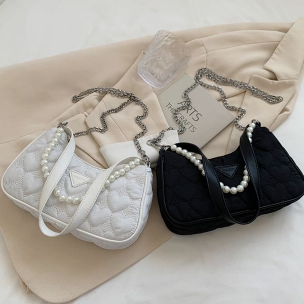 

women's new nylon cloth shoulder korean fashion chain messenger bag fashion lingge pearl handbag