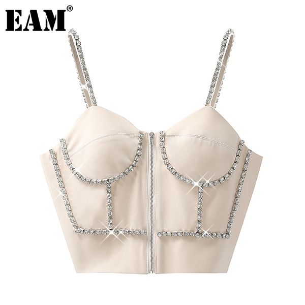 

[eam] women beige backless slim tank v-collar sleeveless personality fashion spring summer 1dd7441 210512, White