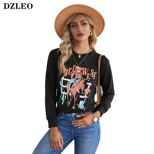 

women hoodie dzleo autumn winter 's sweatshirts 2021 new fashion printed round neck casual pullovers comfort for ladies, Black
