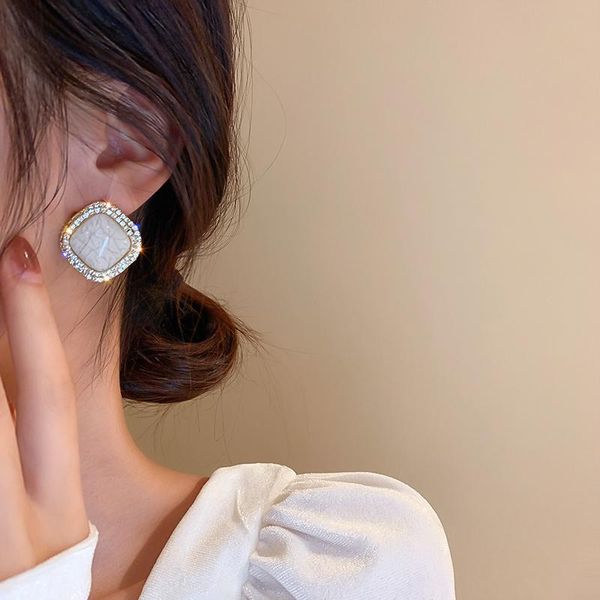 

stud design crystal square charm earring, Golden;silver