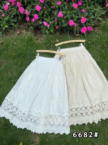 

skirts mori sweet hook flower embroidery skirt casual elastic waist long, Black