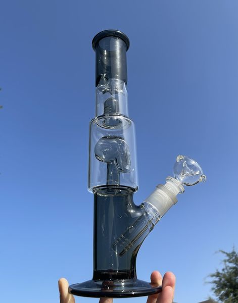 2022 Yeni Siyah 11.5 inç Su Borusu Siyah Kafatası 18mm Filtre Cam Bong Dab Rig Oil Teçhizat Bubbler Perk Kase Nargile Bongs ABD Depo