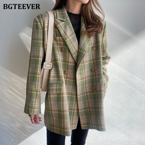 

women's suits & blazers bgteever vintage female autumn jacket, fancy long plaid blazer for women, double-breasted style cst2, White;black