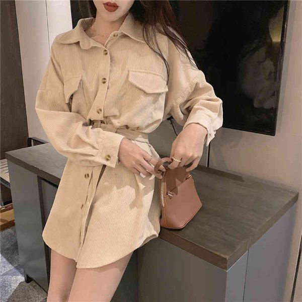 

women's spring and autumn shirts long lace up waist fashion big pockets long-sleeved shirt missing women pl164 210506, White