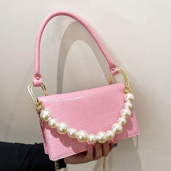 

evening bags women leather pearl shoulder for stone pattern chain crossbody bag flap design handbags fashion mini tote